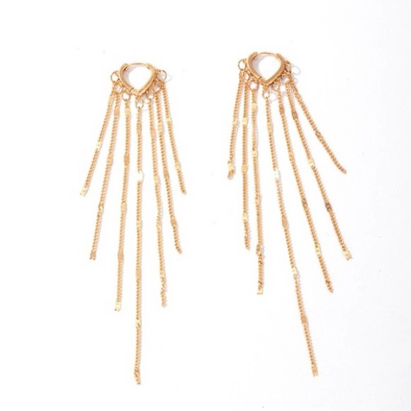 Elegant Gold Various Length Chain Dangle Earrings - Picture 4 of 8